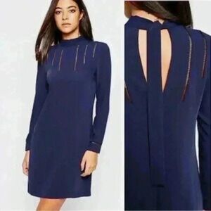 REISS Christina Bow Back Classic Dress in Navy Size 6